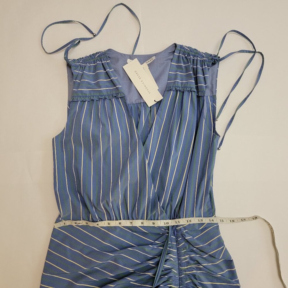 VERONICA BEARD Teagan Ruched Striped Poplin Midi Dress - Picture 16 of 16